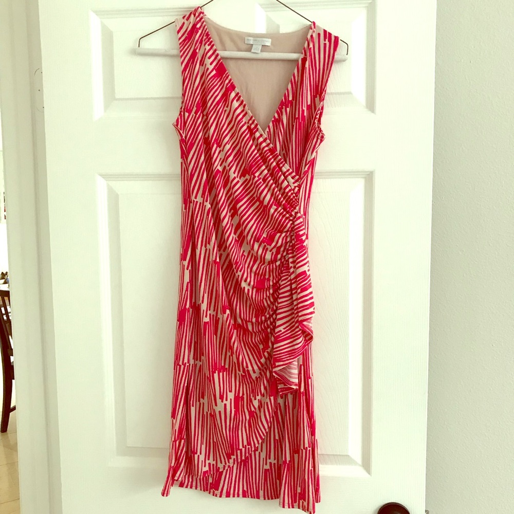 Red and white patterned dress